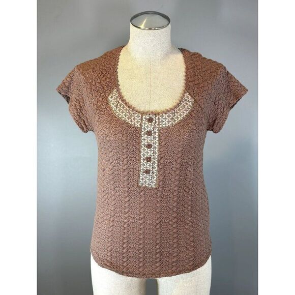 Free People Brown Ribbed Blouse - Picture 1 of 5